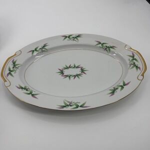Harmony House Mandarin Oval Serving Platter Bamboo 16" White Gold Trim Vintage